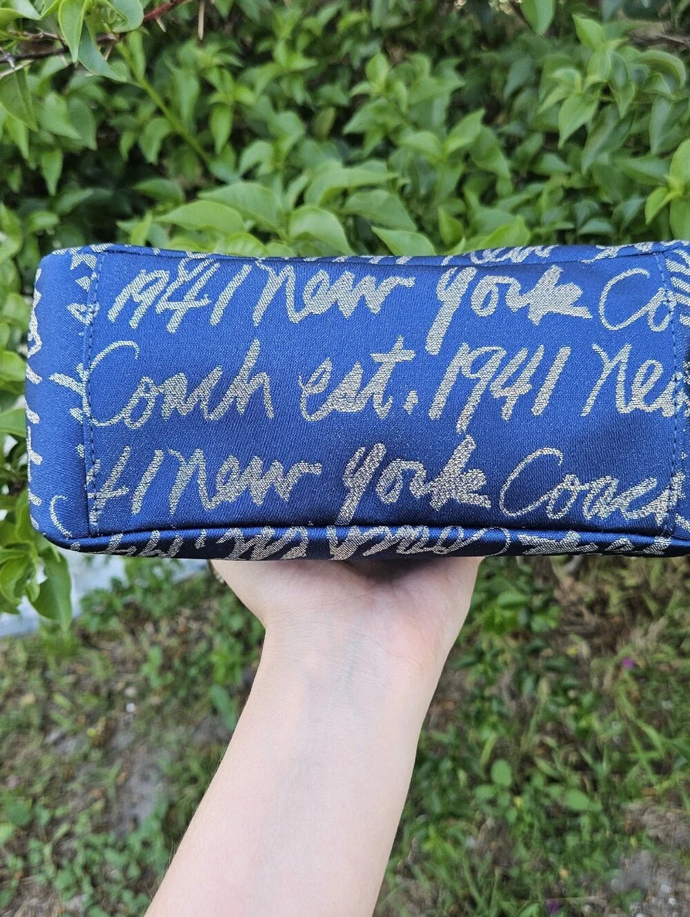 Coach Blue Graffiti Heart Demi Hobo Canvas Gold Leather Shoulder Bag